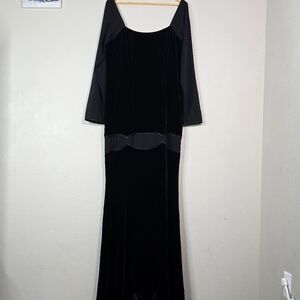 Zang toi Velvet long mesh sleeve square neck maxy dress with train 100%silk.